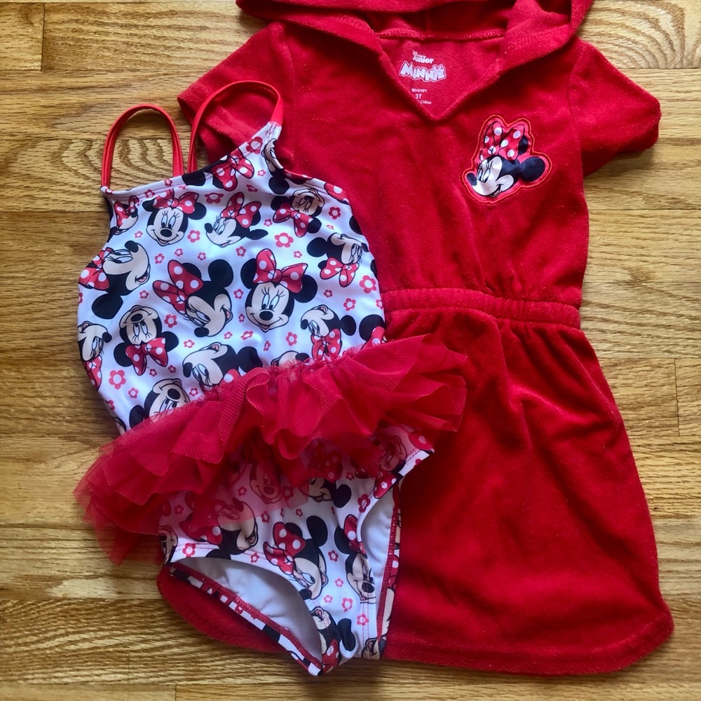 Minnie Mouse Bathing Suit and Terrycloth Coverup 3t